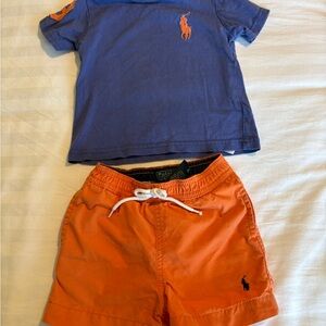 Ralph Lauren Navy Tee with Orange Swim Shorts